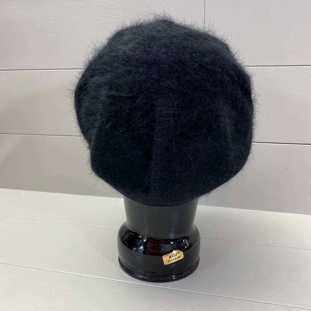 Vintage Angora Blend Newsboy Cap Black Fuzzy Baker Boy Hat OS Ladies - Picture 4 of 11
